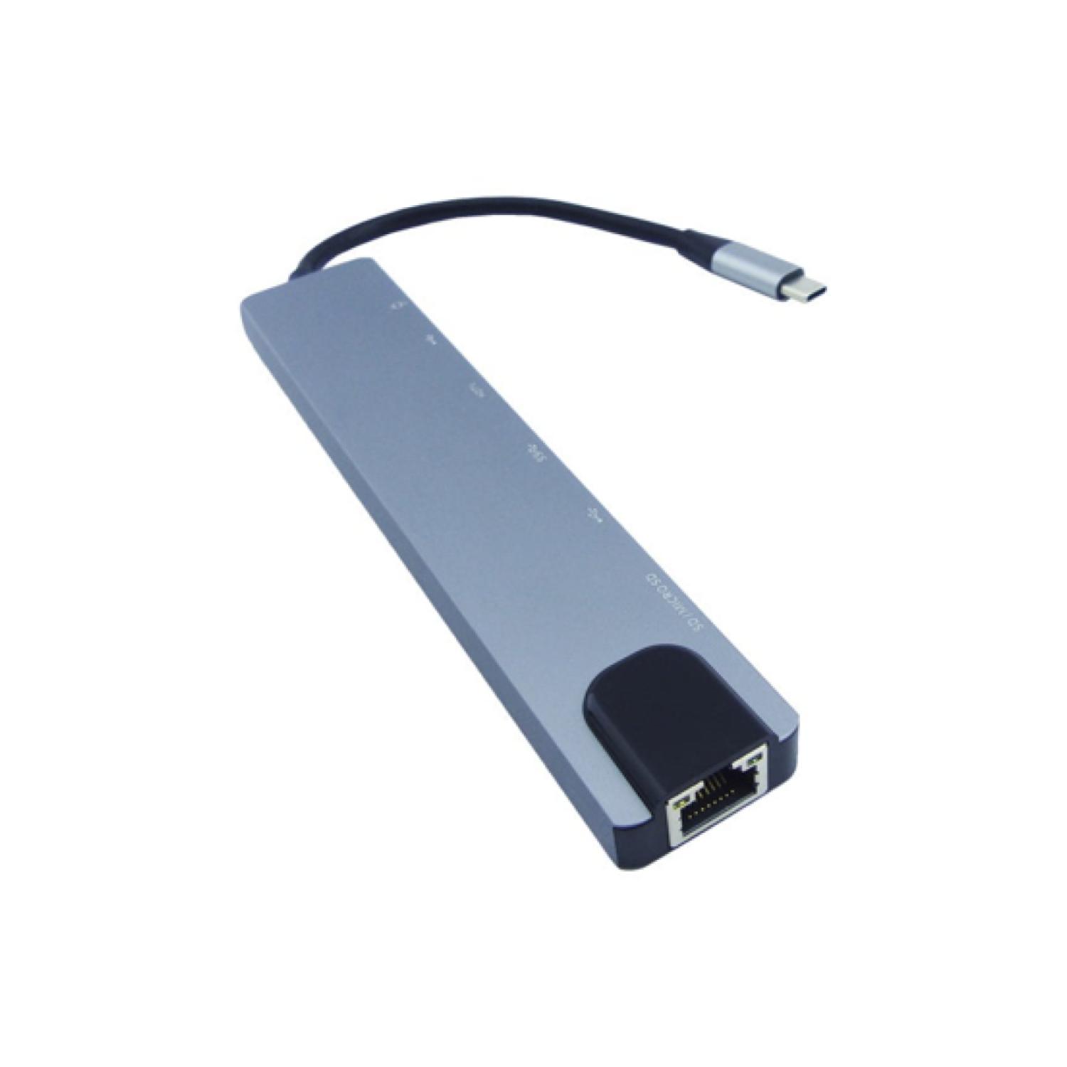 ADAPTADOR HUB USB C 3.0 8 EN 1 GRIS SB88201 PHILCO - 2