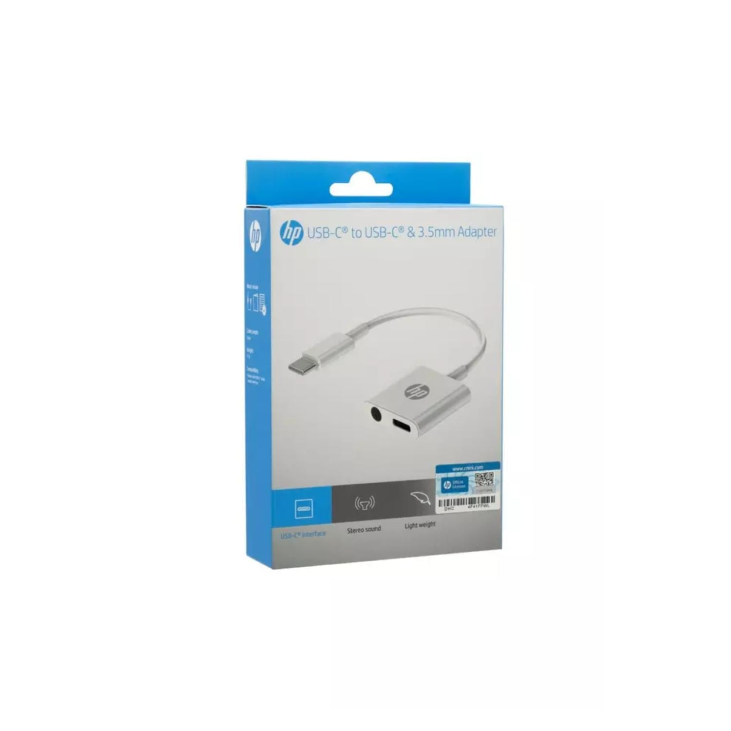 ADAPTADOR USB C A USB C Y JACK 3.5 BLANCO DHC-TC132 HP - 1