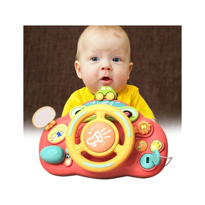 JUGUETE SIMULADOR VOLANTE INTERACTIVO SONIDO ROSA INFANTIL - 4