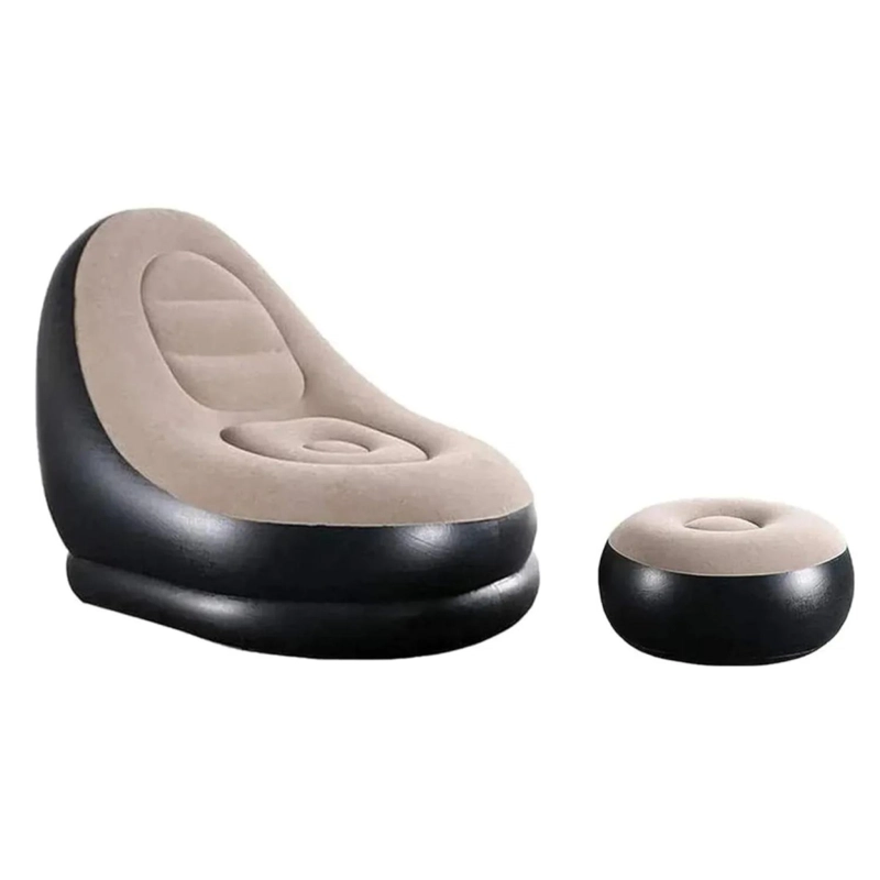 TUMBONA INFLABLE SOFA INFLABLE CON REPOSA PIES PORTATIL GRIS