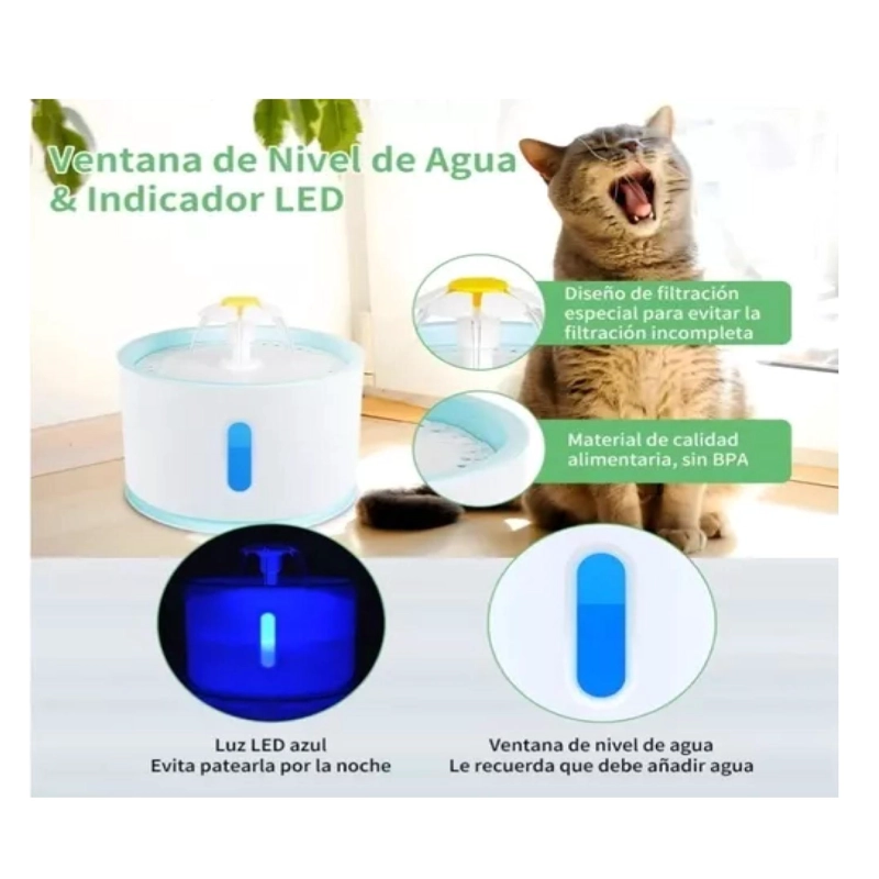 BEBEDERO ELECTRICO 2400ML PARA MASCOTAS FILTRO PURIFICADOR - 4