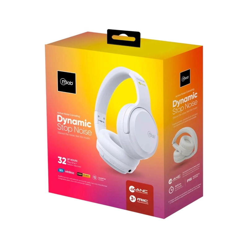 AUDIFONOS BLUETOOTH OVEREAR BLANCO DYNAMIC STOP NOISE MLAB - 4