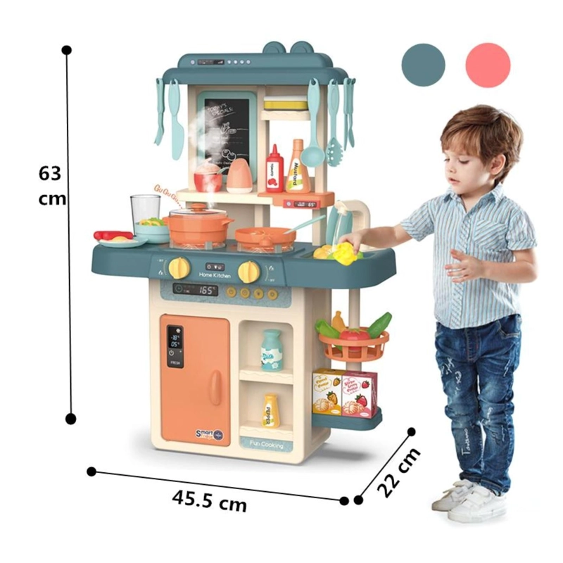 JUGUETE COCINA INTERACTIVA 55PZAS 63CM AGUA VAPOR AZUL INFANTIL - 2