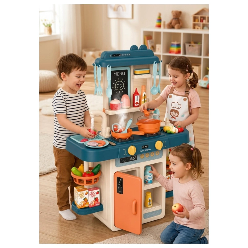 JUGUETE COCINA INTERACTIVA 55PZAS 63CM AGUA VAPOR AZUL INFANTIL - 3