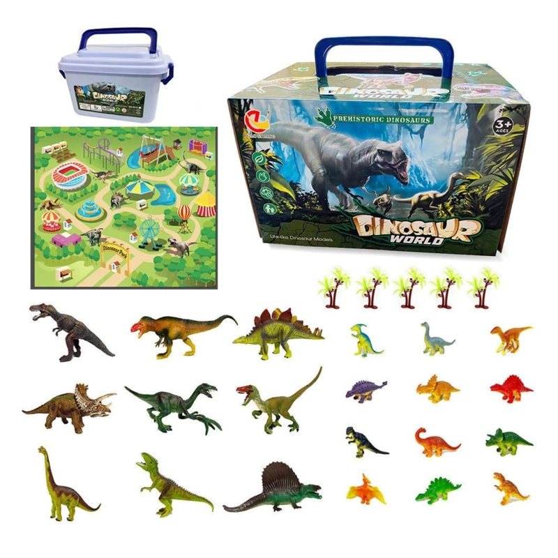 JUGUETE SET DINOSAURIOS 28PZAS CON MAT 80X70CM CAJA INFANTIL - 5