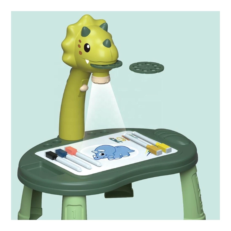 JUGUETE MESA PROYECTORA DE DIBUJOS DINOSAURIOS 34PZAS VERDE INFANTIL - 3