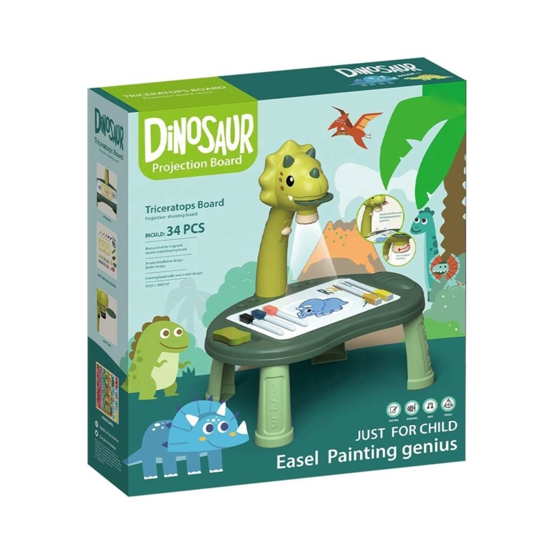 JUGUETE MESA PROYECTORA DE DIBUJOS DINOSAURIOS 34PZAS VERDE INFANTIL - 6