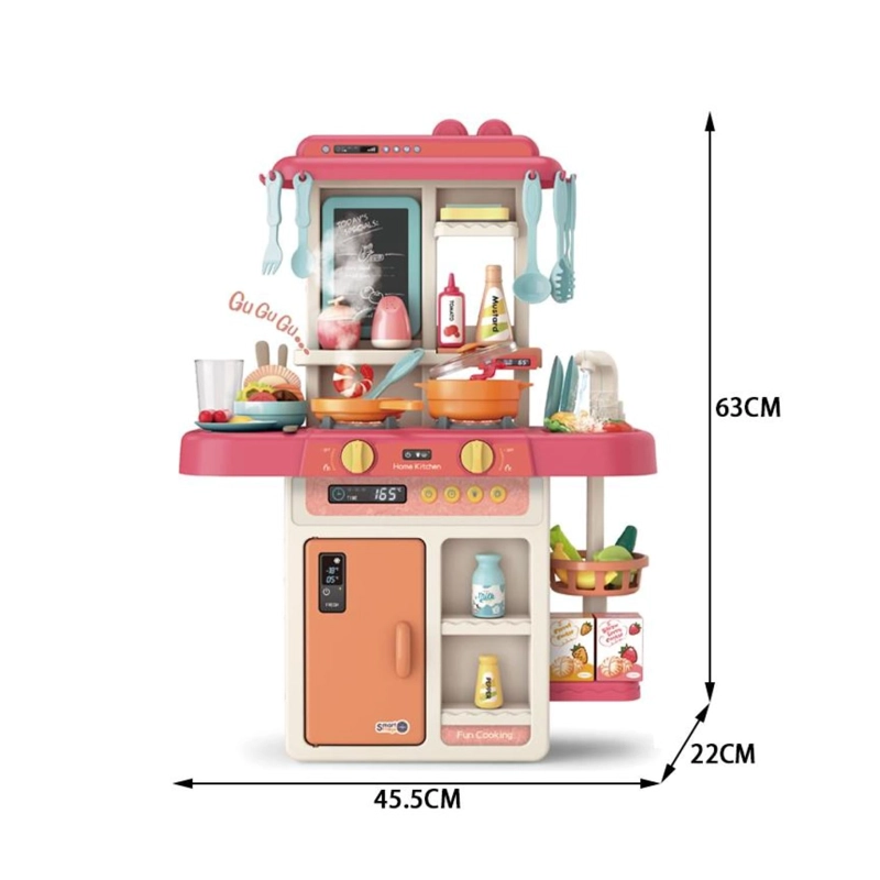 JUGUETE COCINA INTERACTIVA 55PZAS 63CM AGUA VAPOR ROSADO INFANTIL - 2