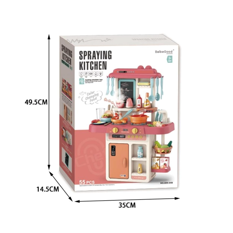 JUGUETE COCINA INTERACTIVA 55PZAS 63CM AGUA VAPOR ROSADO INFANTIL - 5