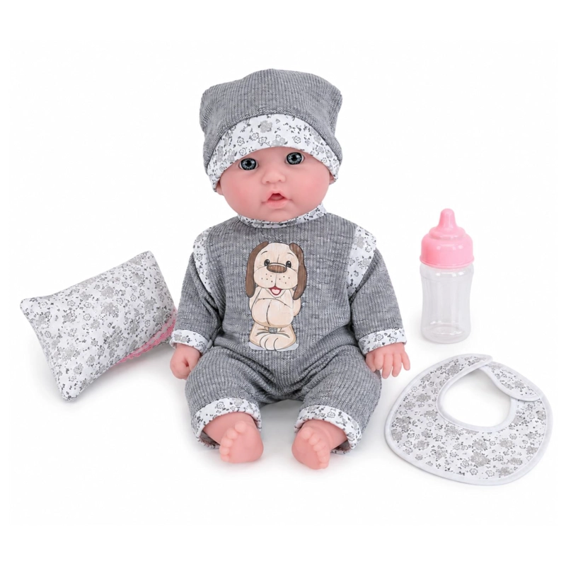 JUGUETE MUÑECA BEBE 35CM CON ACCESORIOS GRIS INFANTIL - 1