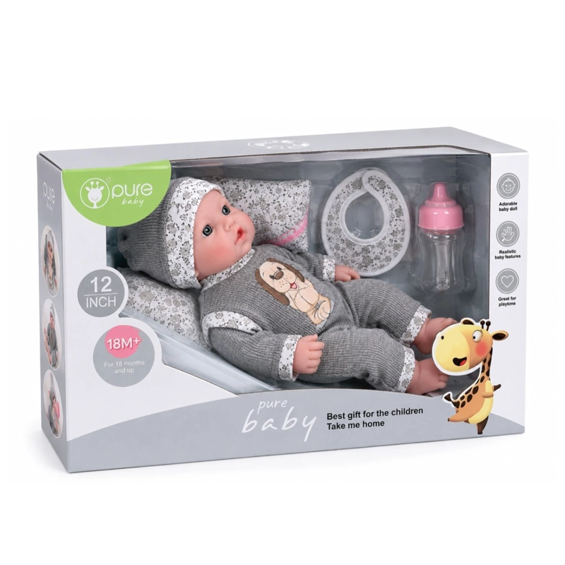 JUGUETE MUÑECA BEBE 35CM CON ACCESORIOS GRIS INFANTIL - 6