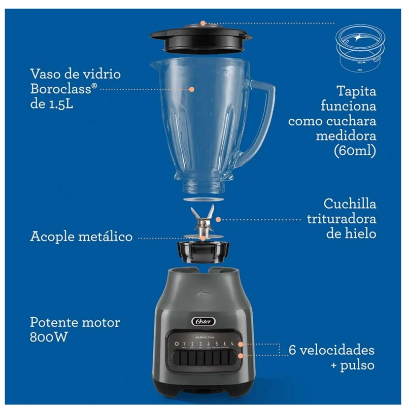 LICUADORA VASO VIDRIO 1500ML 800W BLSTPEG-GPB/RPB OSTER - 4