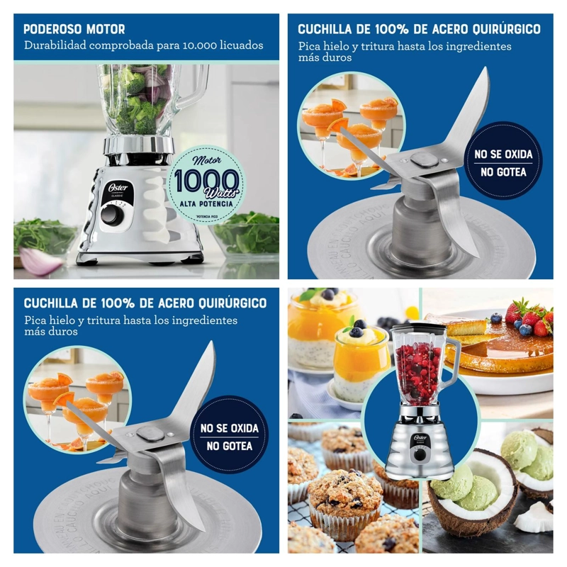 LICUADORA CLASICA CROMADA VASO VIDRIO 1250ML BLST4655 OSTER - 4