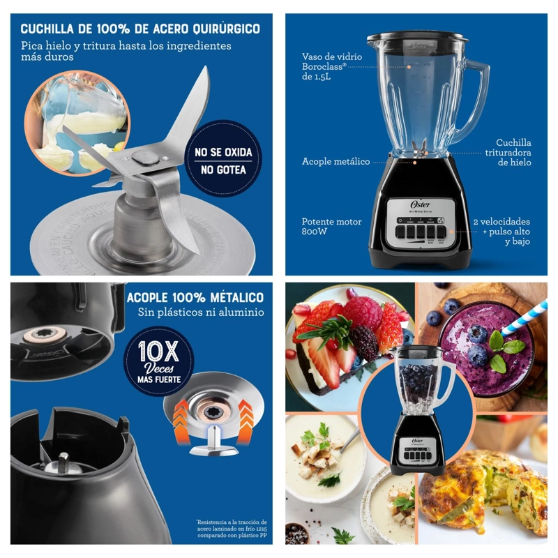 LICUADORA VASO VIDRIO 1500ML 550W BLSTKAG–BPB/KPB OSTER - 4