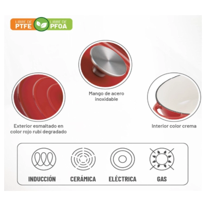 OLLA 19CM HIERRO FUNDIDO ESMALTADO ROJO TH-MCA19R THOMAS - 3