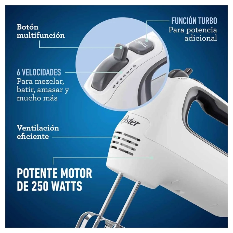 BATIDORA MANUAL 6VEL TURBO 250W BLANCO FPSTHM3532 OSTER - 4