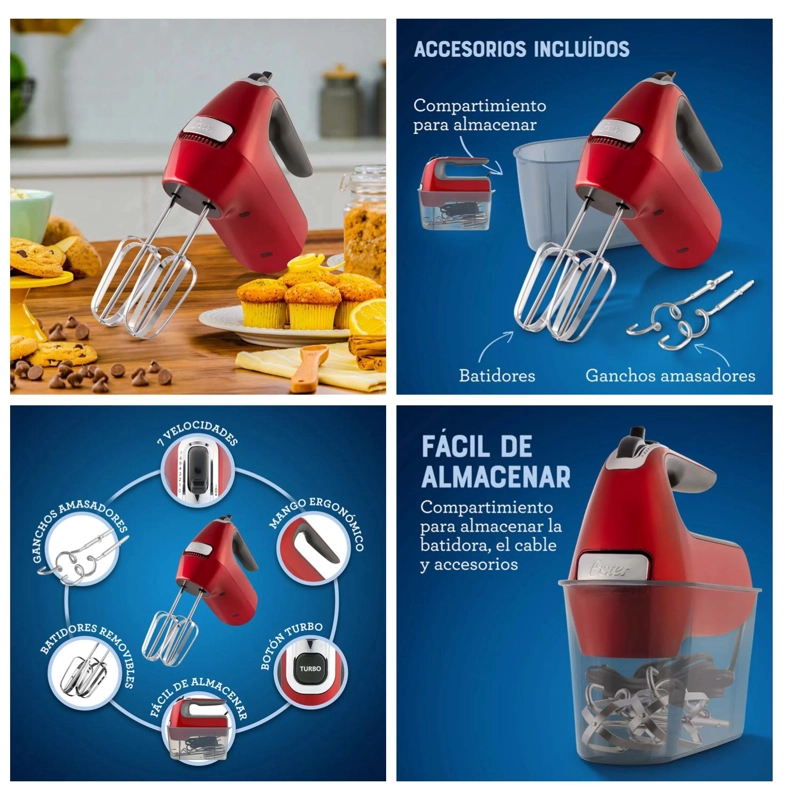 BATIDORA MANUAL 7VELOCIDADES TURBO 320W ROJO 360R OSTER - 4