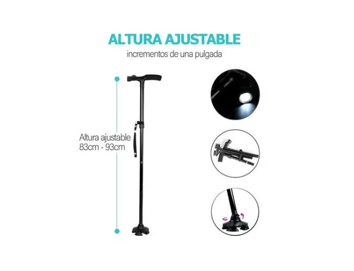 BASTÓN OUTDOOR ACERO INOXIDABLE MÁGICO ORTOPÉDICO CON LUZ LED PLEGABLE - 3