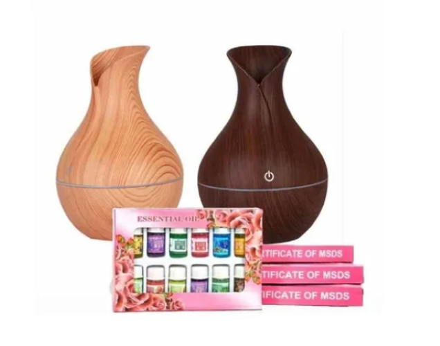 HUMIDIFICADOR DIFUSOR TIPO JARRÓN MADERA 130 ML + 12 ESENCIAS AROMATICAS - 1