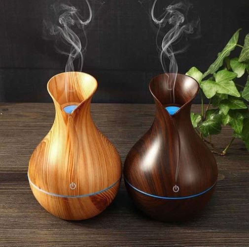 HUMIDIFICADOR Y DIFUSOR DE AROMA CON LUZ TIPO JARRÓN MADERA - 1