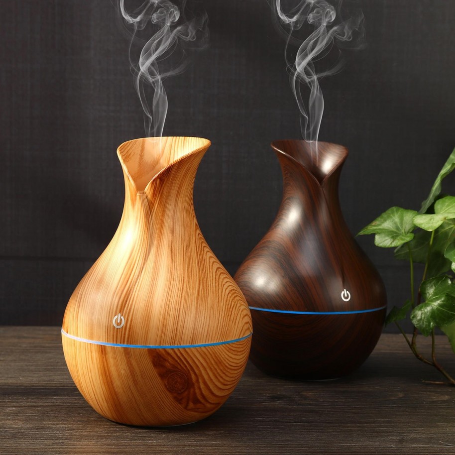 HUMIDIFICADOR Y DIFUSOR DE AROMA CON LUZ TIPO JARRÓN MADERA - 3