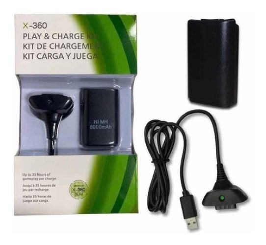 KIT DE CARGA Y JUEGA CONTROL XBOX 360 BATERÍA 8000MAH - 1