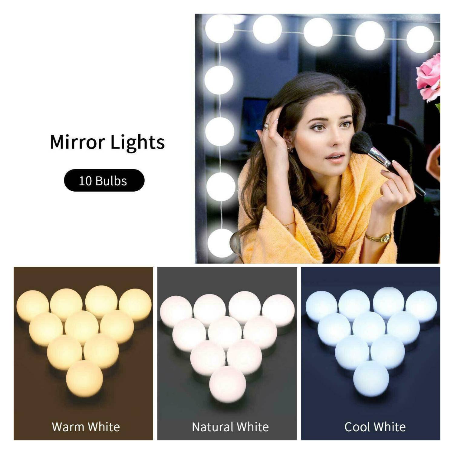 SET DE 10 LUCES LED AMPOLLETAS PARA ESPEJOS USB - 2