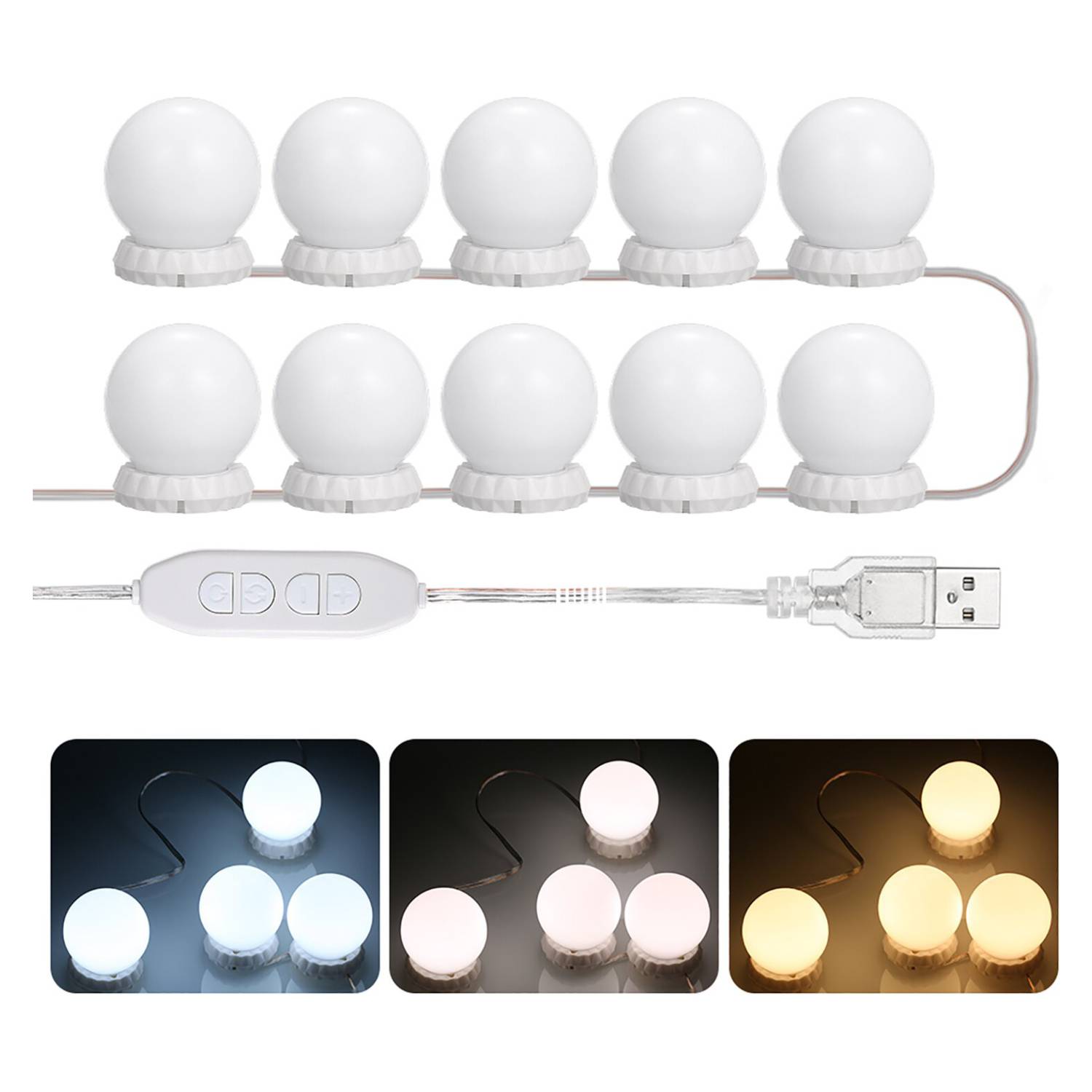 SET DE 10 LUCES LED AMPOLLETAS PARA ESPEJOS USB - 3