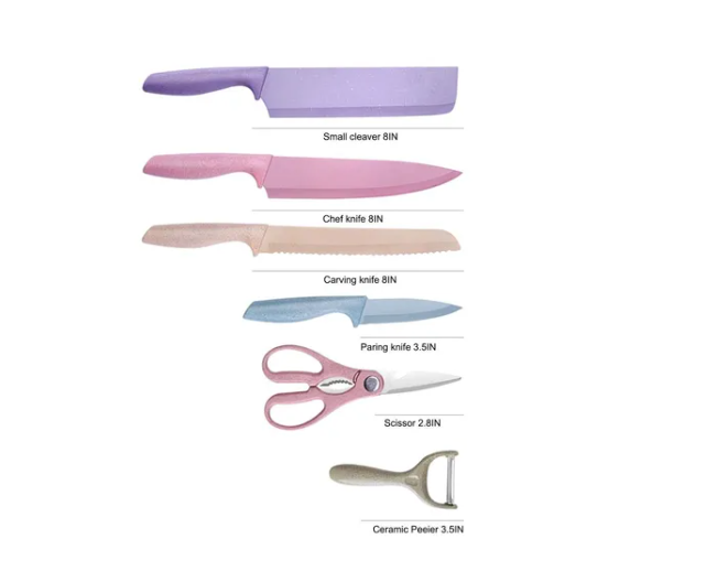 SET DE 6 CUCHILLOS DE ACERO INOXIDABLE 6 PIEZAS CON TIJERA DE COCINA - 4