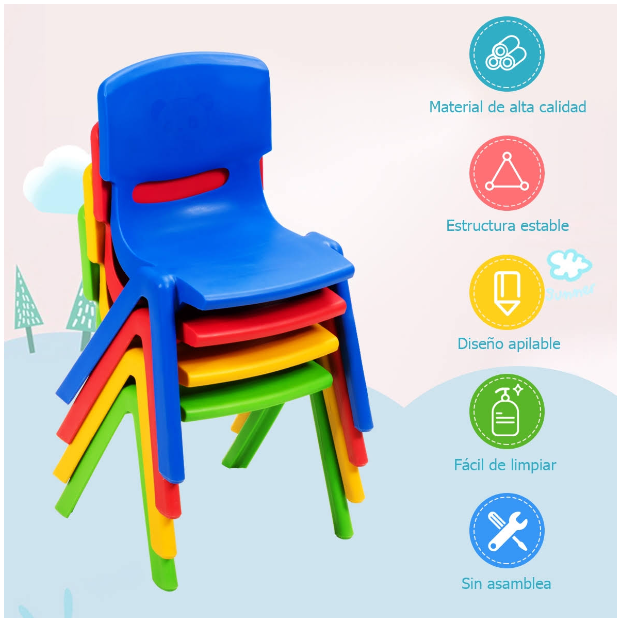 SET DE 4 SILLAS PARA NIÑOS DIFERENTES COLORES - 9
