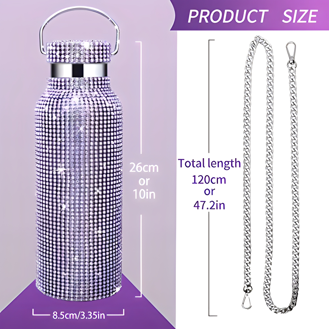 TERMO BOTELLA DE AGUA BRILLOS DIAMOND PURPLE 750 ML - 5