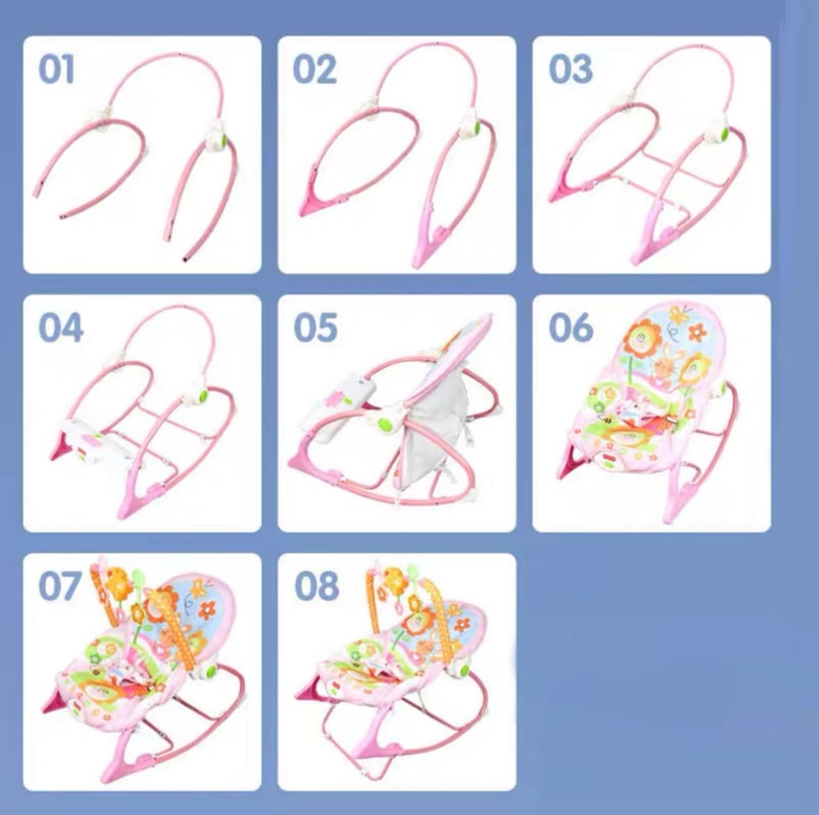 SILLA MECEDORA MUSICAL CON VIBRACIÓN BEBÉ ROSADO - 8
