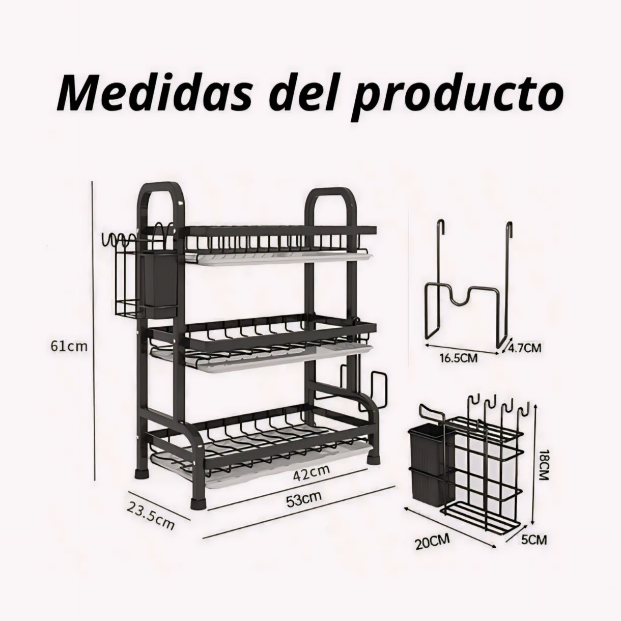 SECAPLATOS ESCURRIDOR DE LOZA GRAN CAPACIDAD 3 NIVELES - 3