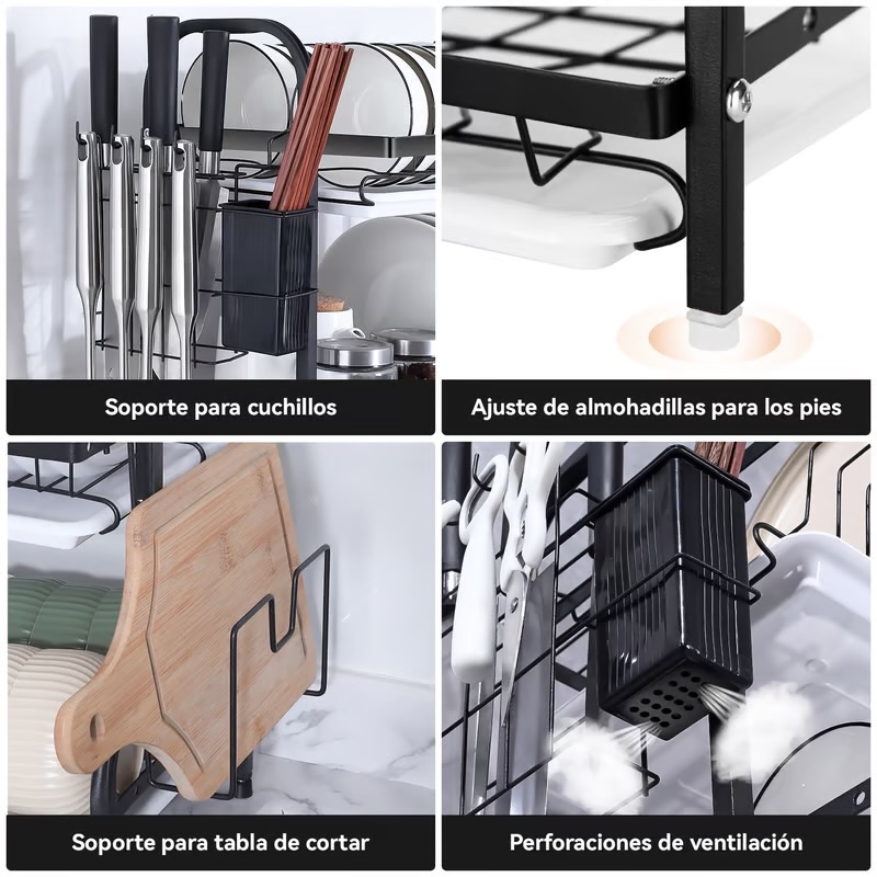 SECAPLATOS ESCURRIDOR DE LOZA GRAN CAPACIDAD 3 NIVELES - 8