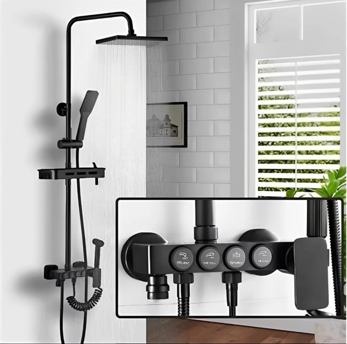 COLUMNA DE DUCHA BOTONES PUSH 4 FUNCIONES NEGRO MATE - 1