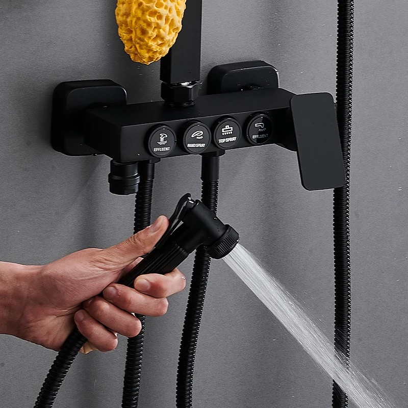 COLUMNA DE DUCHA BOTONES PUSH 4 FUNCIONES NEGRO MATE - 4