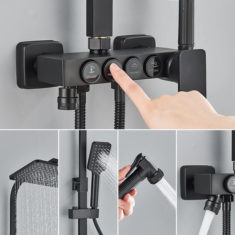 COLUMNA DE DUCHA BOTONES PUSH 4 FUNCIONES NEGRO MATE - 7