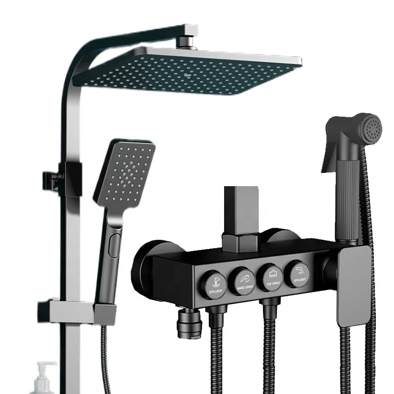 COLUMNA DE DUCHA BOTONES PUSH 4 FUNCIONES NEGRO MATE - 9