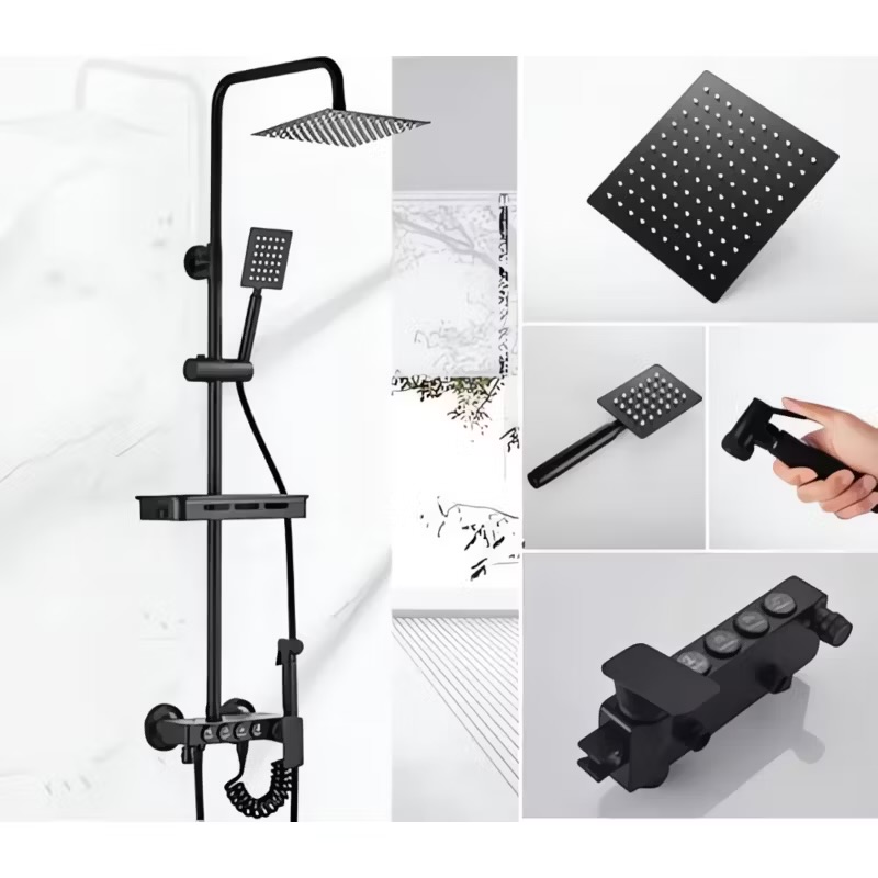 COLUMNA DE DUCHA 4 FUNCIONES BOTONES PUSH NEGRO MATE - 1