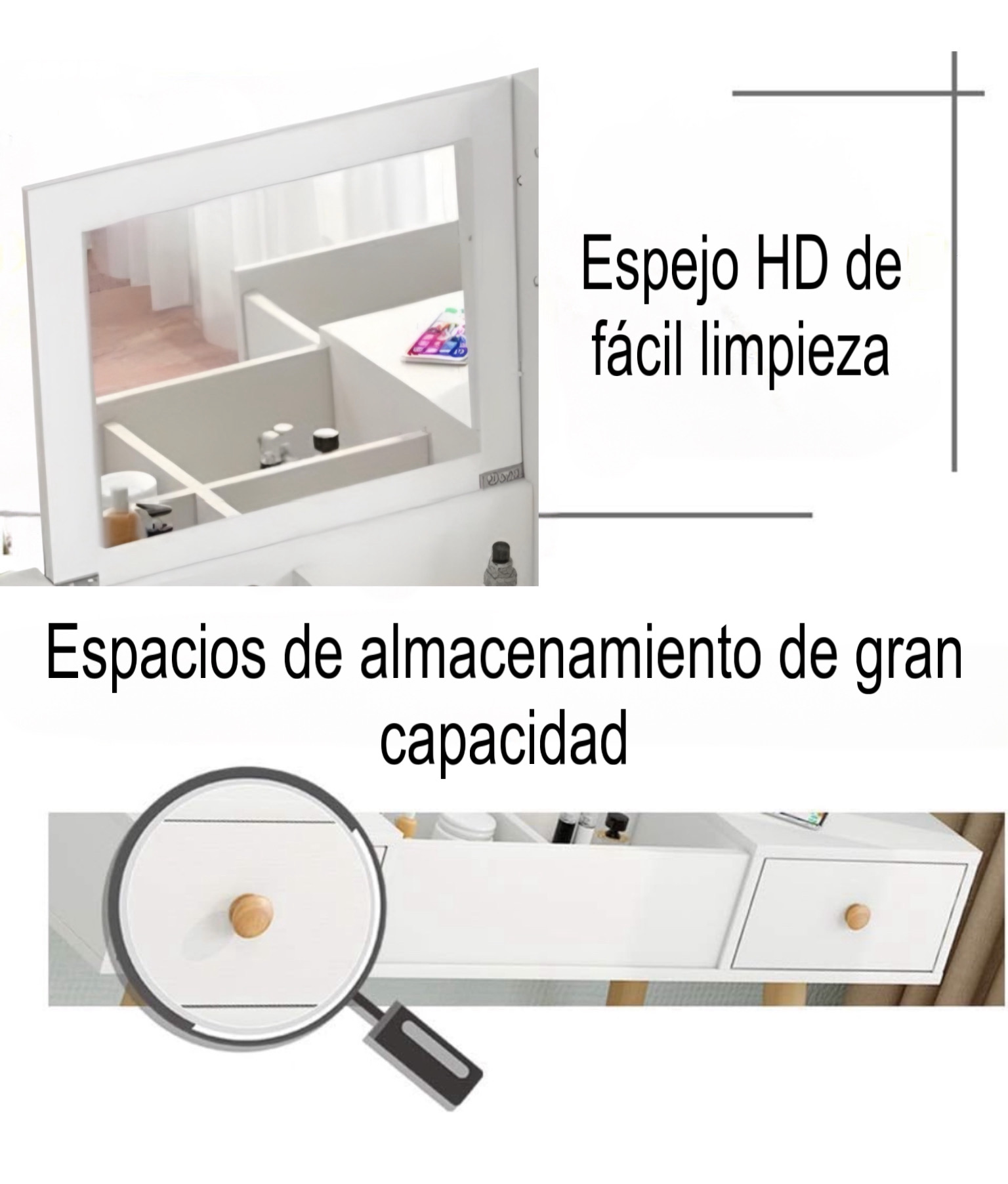 TOCADOR BLANCO CON ESPEJO REPISA CAJONES - 4