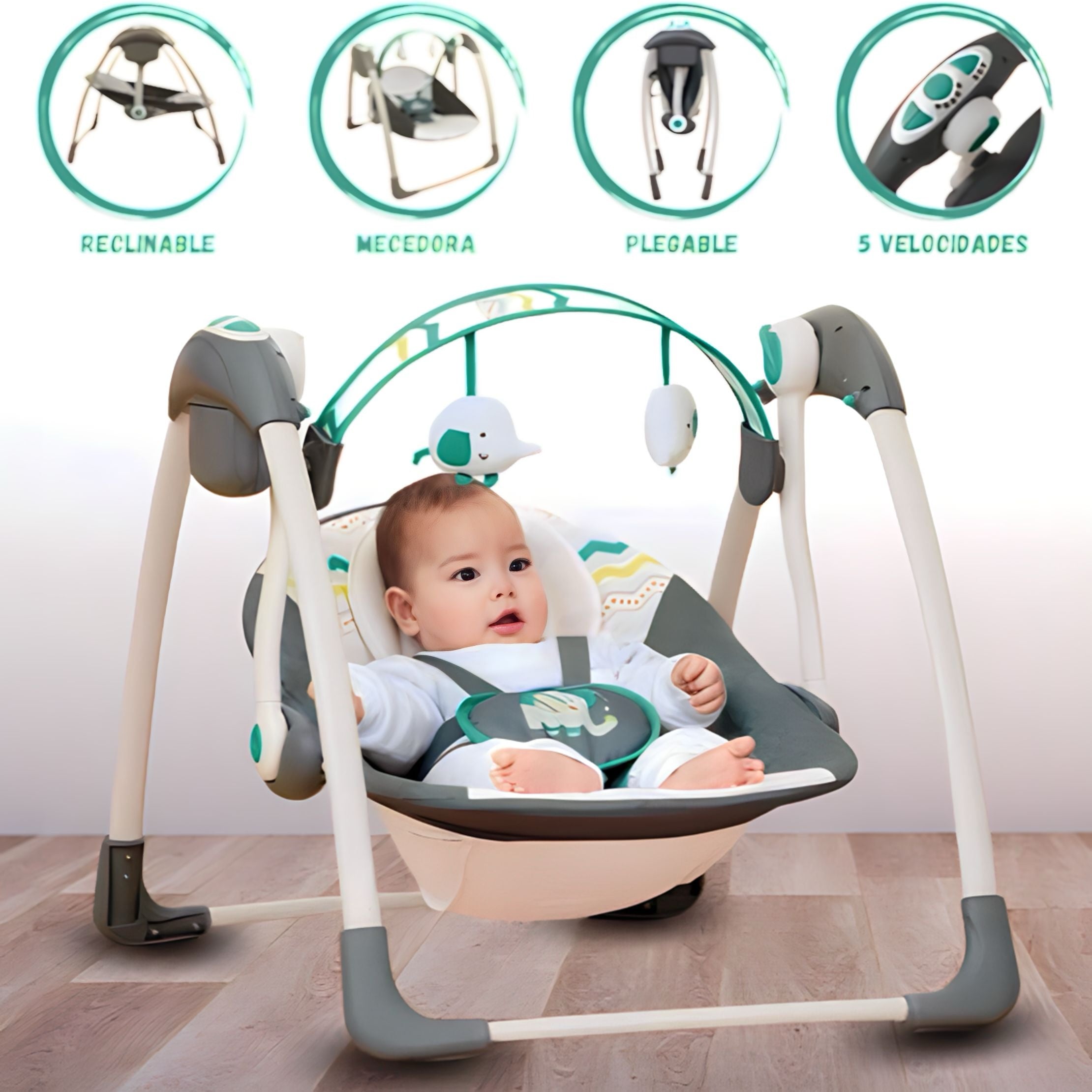 SILLA ACTUAL MECEDORA BEBÉS CON ASIENTO RECLINABLE VERDE CLARO - 2