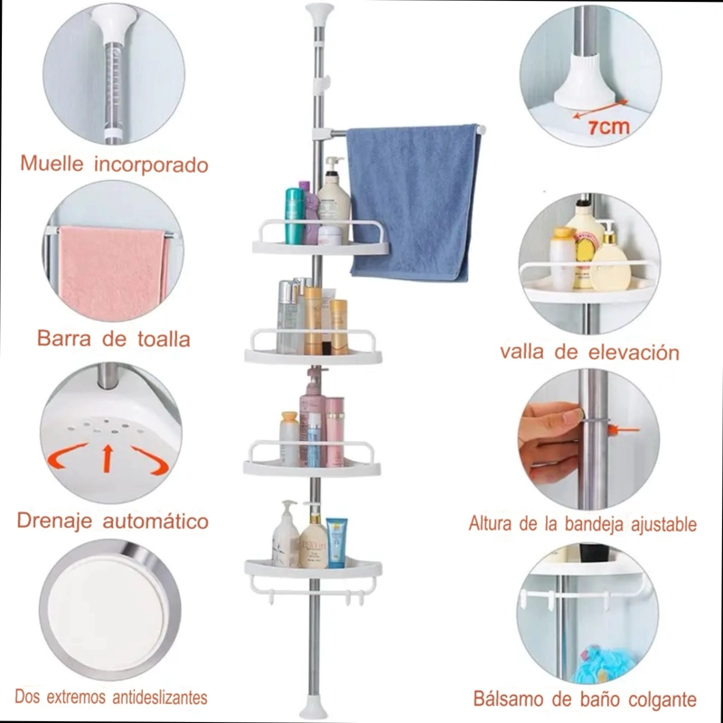 ORGANIZADOR ESQUINERO PARA BAÑO ALTURA REGULABLE - 2