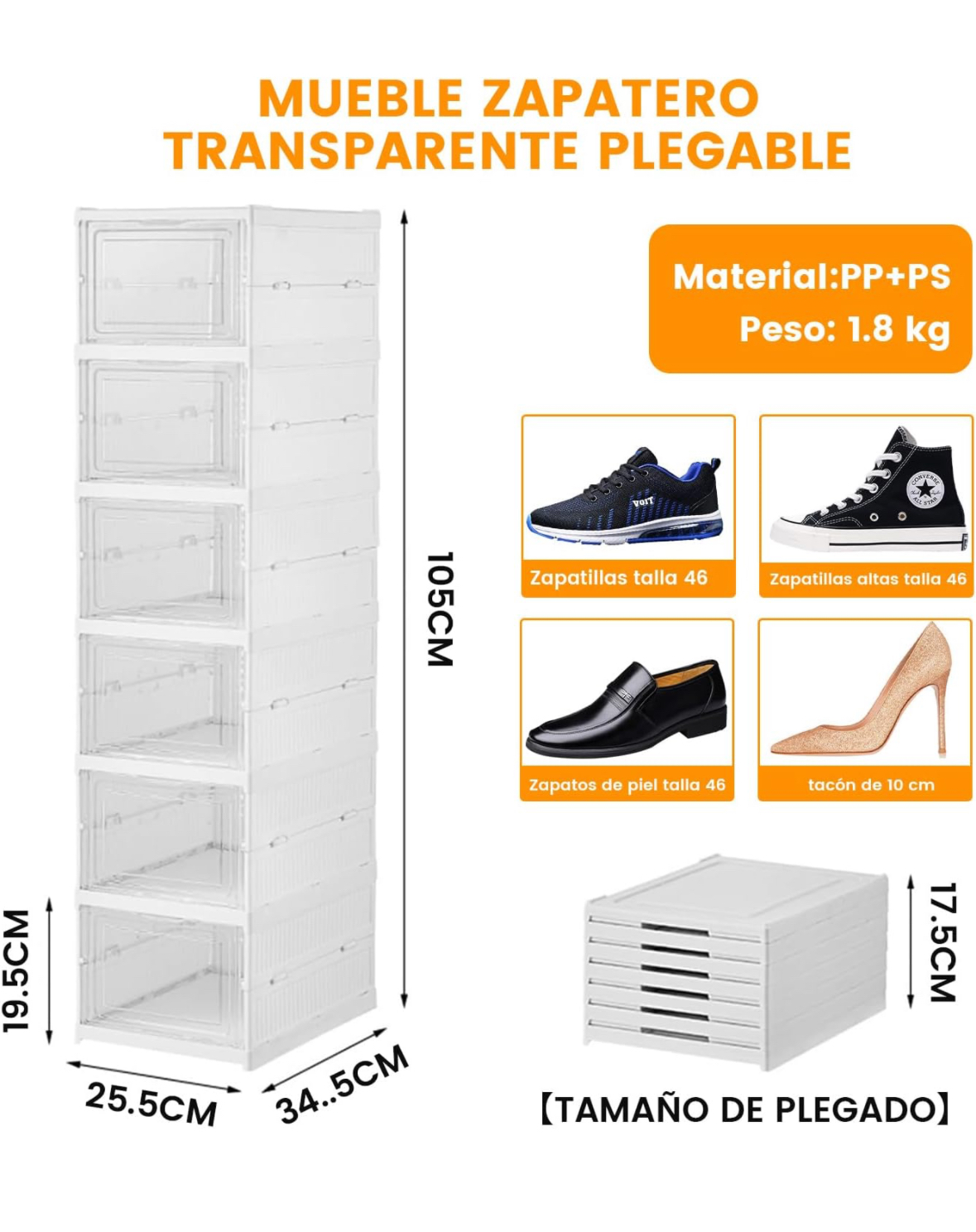 ZAPATERO TOP SELLER WHITE PLEGABLE ORGANIZADOR 6 COMPARTIMENTOS ACRÍLICO - 8