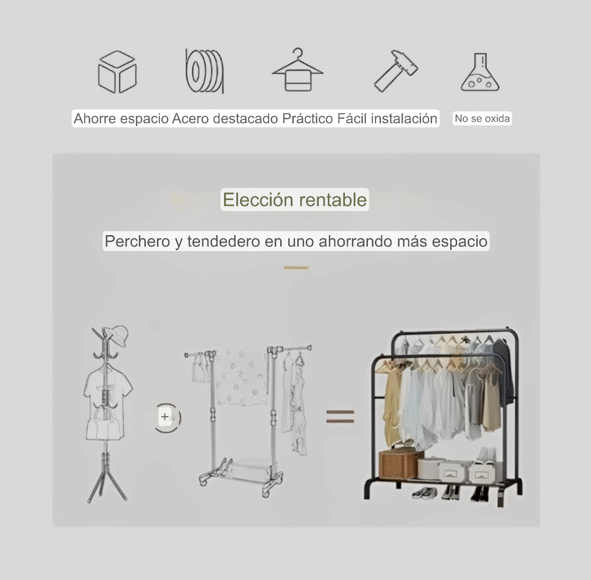 PERCHERO DOBLE ORGANIZADOR DE ROPA RESISTENTE HASTA 35 KILOS NEGRO - 4