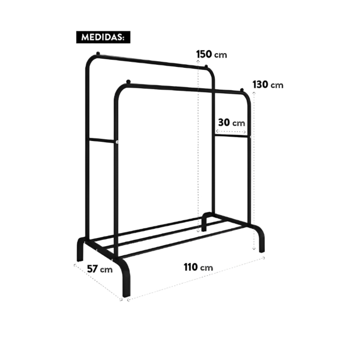 PERCHERO DOBLE ORGANIZADOR DE ROPA RESISTENTE HASTA 35 KILOS NEGRO - 7