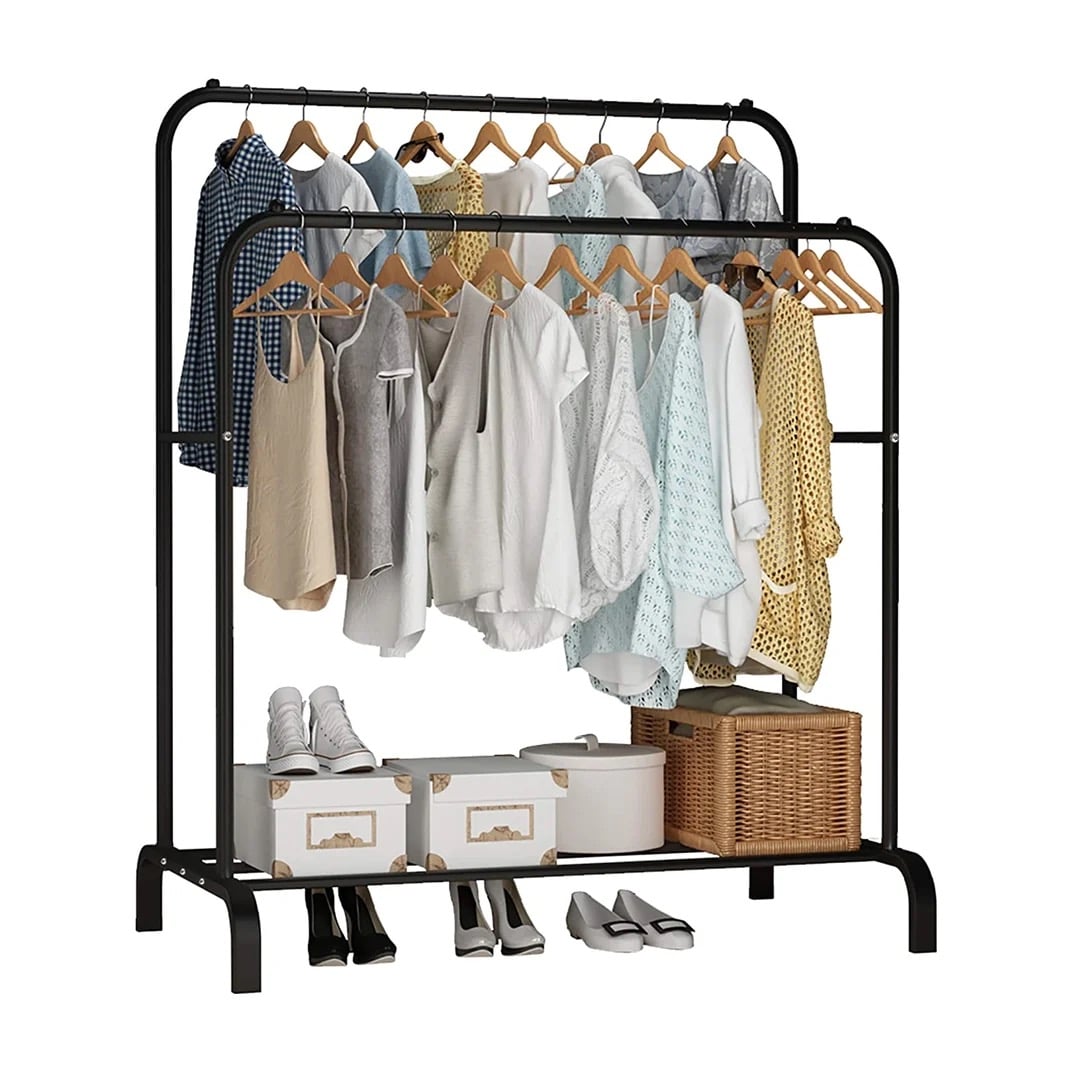 PERCHERO DOBLE ORGANIZADOR DE ROPA RESISTENTE HASTA 35 KILOS NEGRO - 1