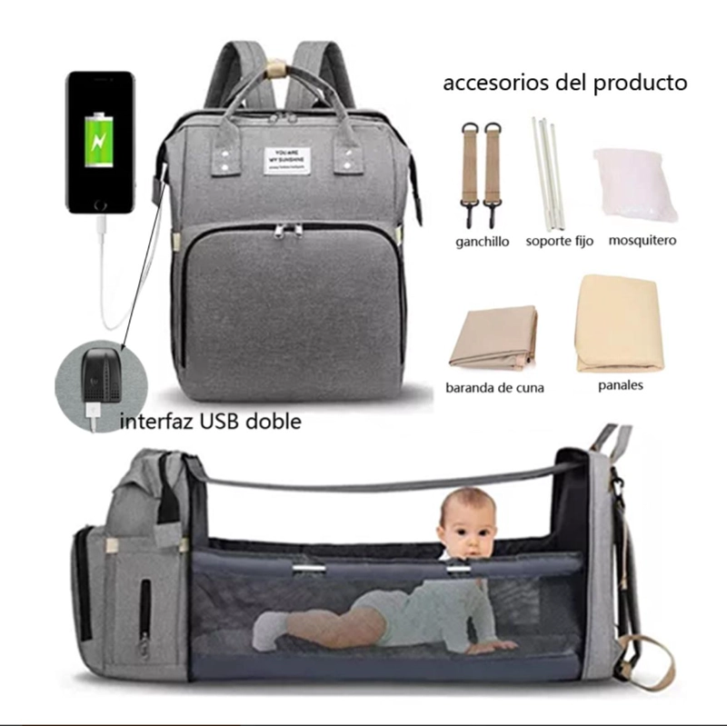 MOCHILA MATERNAL 3 EN 1 PAÑALERA CUNA MUDADOR IMPERMEABLE - 2