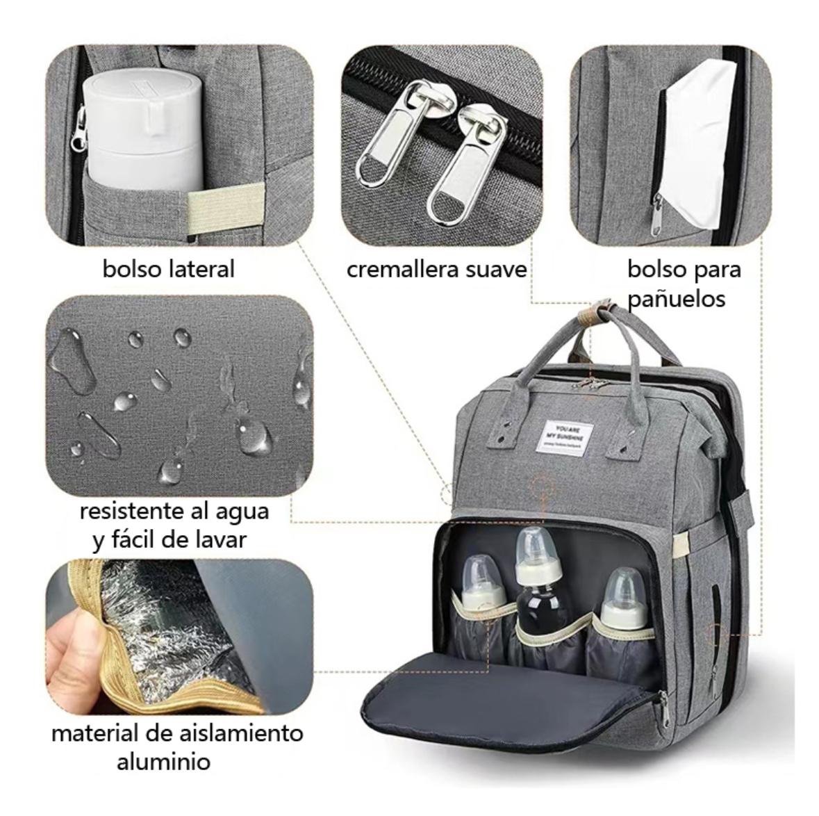 MOCHILA MATERNAL 3 EN 1 CUNA MUDADOR PAÑALERA IMPERMEABLE - 3