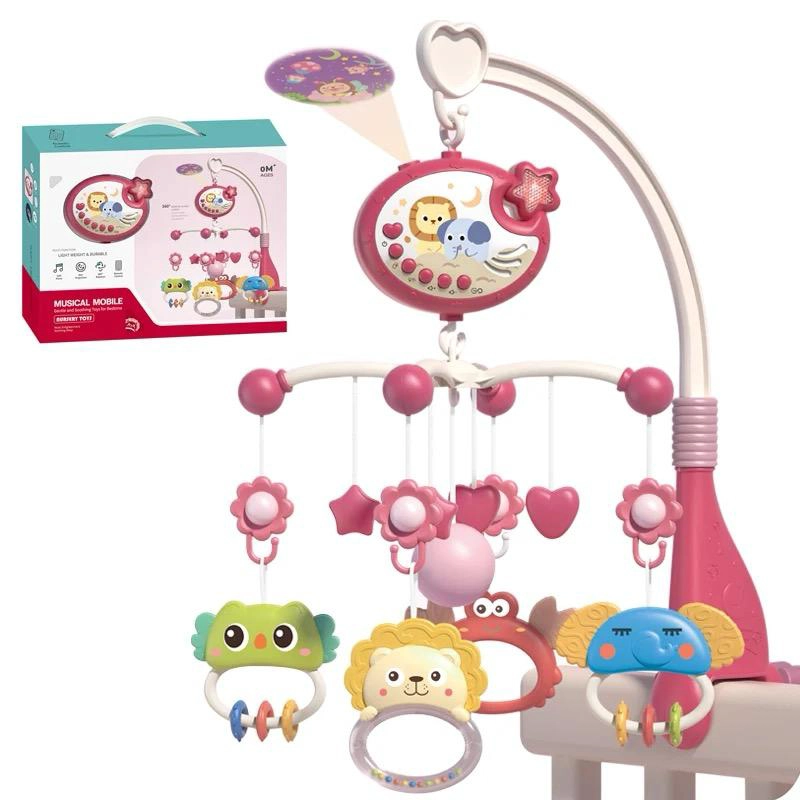 MÓVIL CUNA 360 CON PROYECTOR BEBÉS GIRATORIO ROSADO - 1