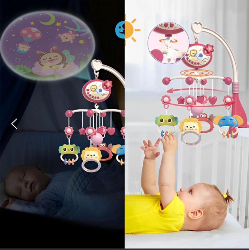 MÓVIL CUNA 360 CON PROYECTOR BEBÉS GIRATORIO ROSADO - 3